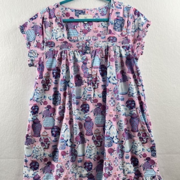 PRINTFRESH Pink Cat Print 100% Organic Cotton Sleep Dress XL Anthropologie - Picture 1 of 9